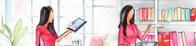 Watercolor of two hispanic sisters in a legal office